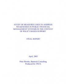 Study of Measures Used to Address Weaknesses in Public Financial Management Systems in the Context of Policy Based Support